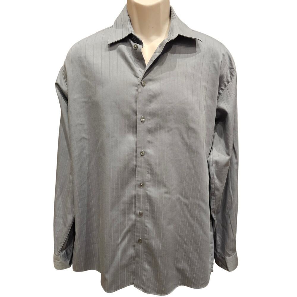 16 - 34 / 35 L grey wrinkle free dress shirt long sleeve button up EUC Kenneth C - Picture 2 of 8